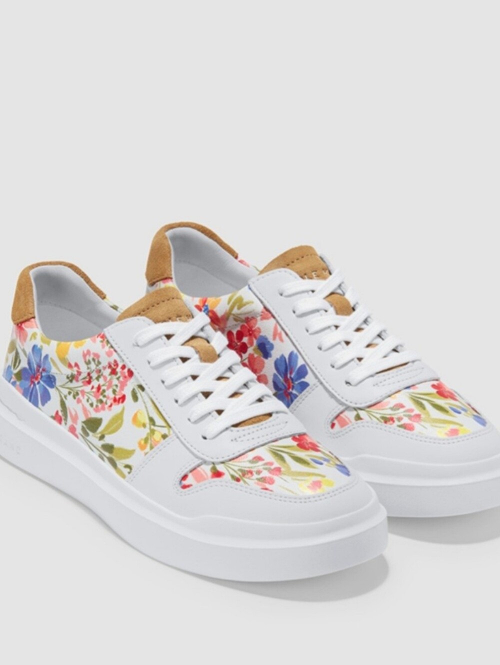 COLE HAAN White Floral Low-Top Sneakers with Multicolor Print